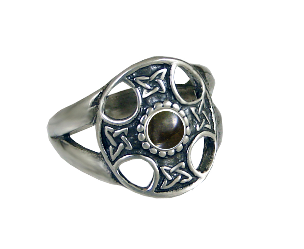 Sterling Silver Celtic Solar Cross Ring With Spectrolite Size 10